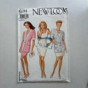 1990-talets New Look 6694 Symönster Kavajklänning Set (Storlekar 8-18) Oklippt och Fabriksvikt