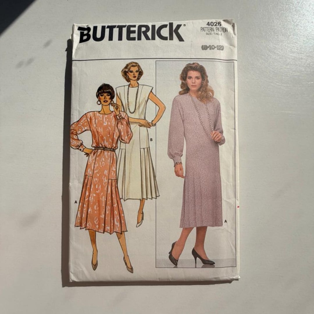 1986 Butterick 4026 Sewing Pattern – Loose-fitting Dresses (sizes 8–12 ...
