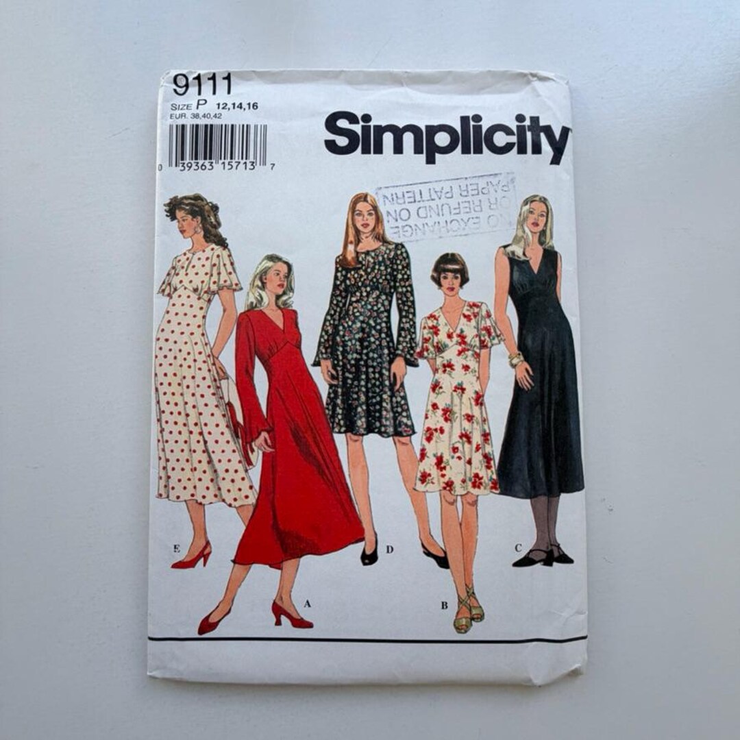 1994 Simplicity 9111 Sewing Pattern – Misses Dress (sizes 12–16 ...