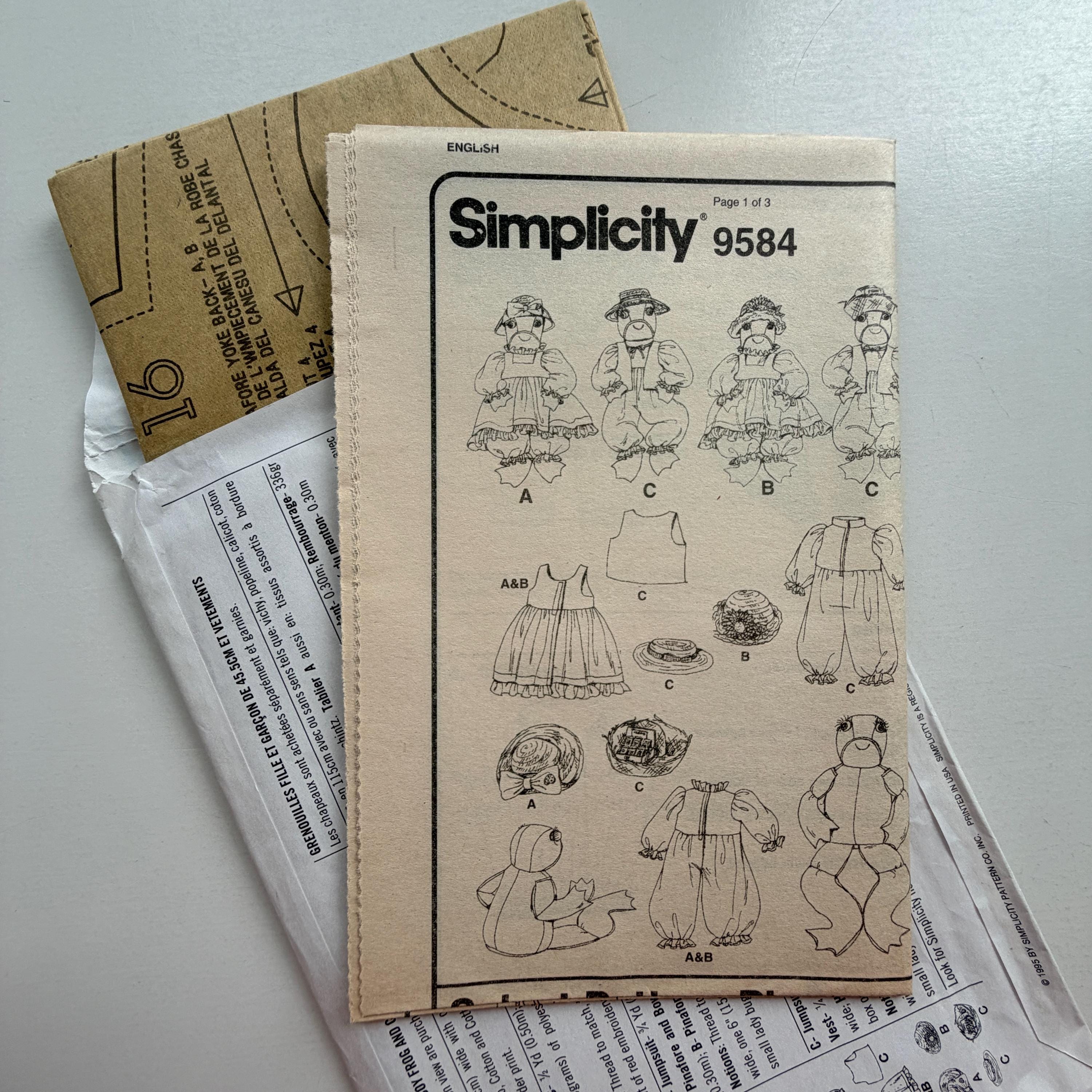 1995 Simplicity 9584 Sewing Pattern – Craft Frog Dolls and Outfits ...