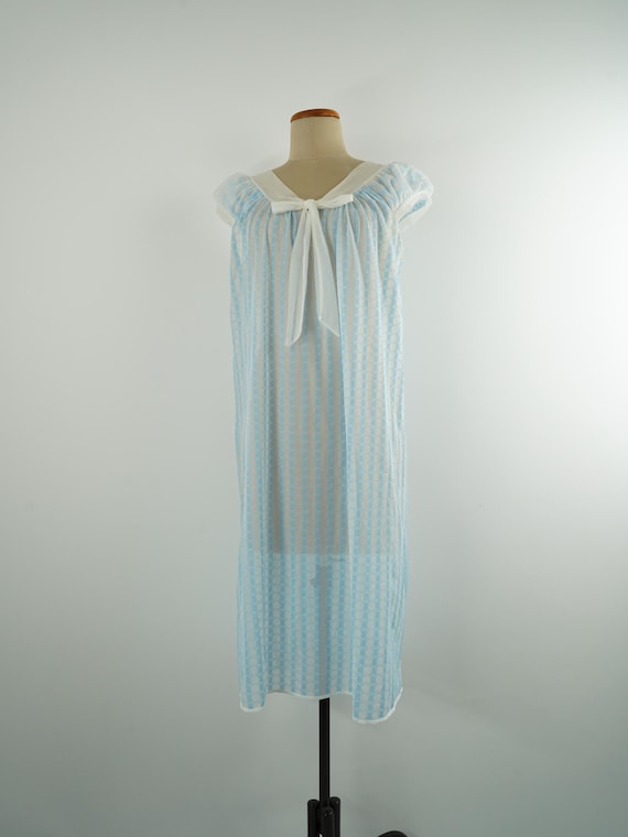 light blue sleep dress 1970s Lustre Nightgown – Sheer Checkered – Size Medium Style Code:WMN3942-01 adult-long-sleeve Deep side pockets make MELANI THE LABEL Women's