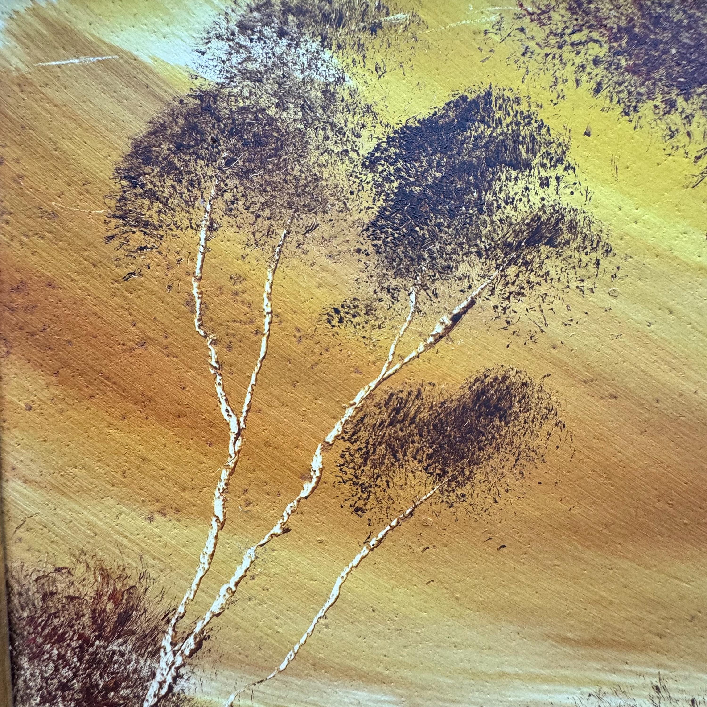 1980年代ヴィンテージ額入り風景油絵 - 秋の木々の風景 - 31 x 25 cm