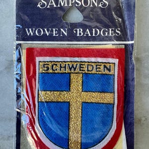 "1970s Vintage Sampson's Abzeichen - ""Schweden"" Schweden Aufnäher - Souvenir Emblem aus rotem Filz."