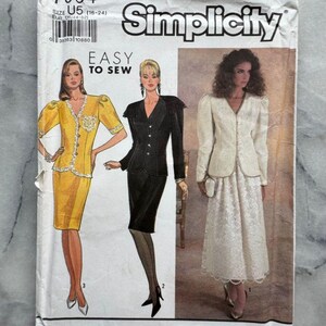 May include: A vintage Simplicity sewing pattern, size U5 (16-24), with illustrations of three women's suits. The pattern includes the text "EASY TO SEW" and the Simplicity logo. The pattern number is 7064.