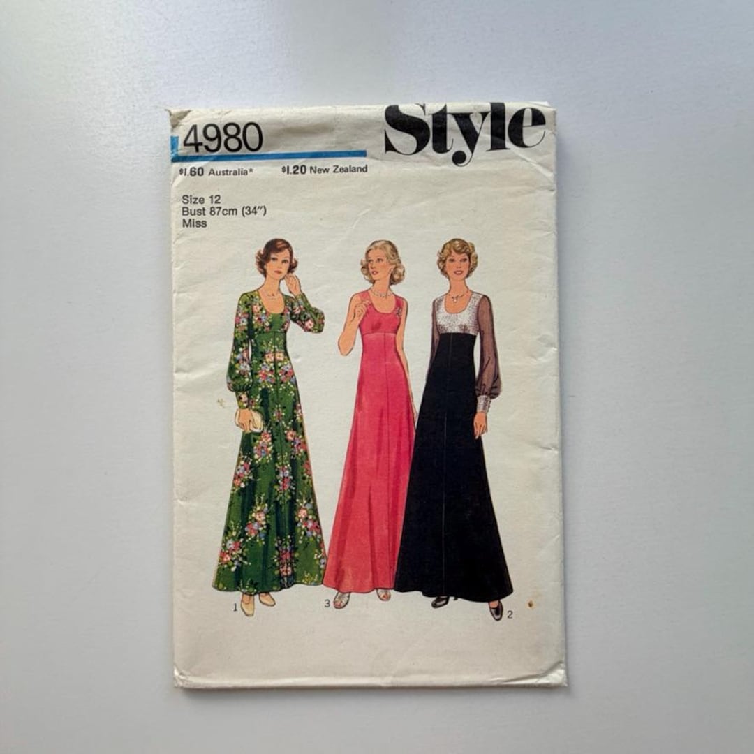 Style 4066 Pattern 1976 Style 4980 Sewing Pattern – Maxi Dresses (size 12) – Uncut and ...