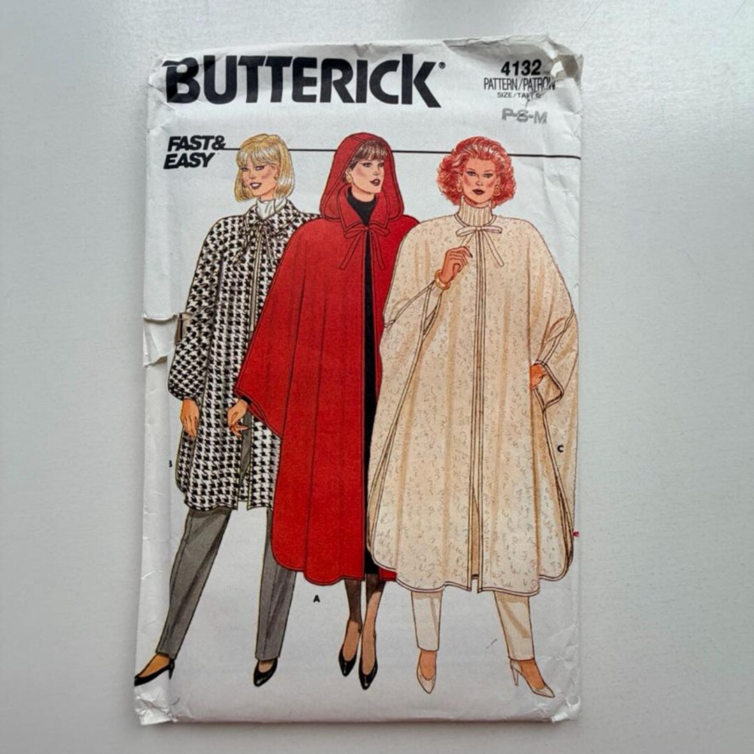 1986 Butterick 4132 Sewing Pattern – Misses Cape and Hood – Uncut and ...