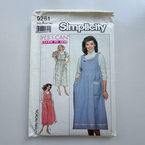 Cartamodello Simplicity 9261 del 1989 per abito salopette da donna, taglia A PT-MD, nuovo e piegato in fabbrica.