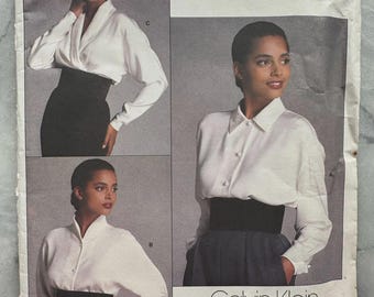 1988 Vogue 1981 – Calvin Klein – American Designer Misses’ Blouse – Size 12 – UNCUT and FACTORY FOLDED