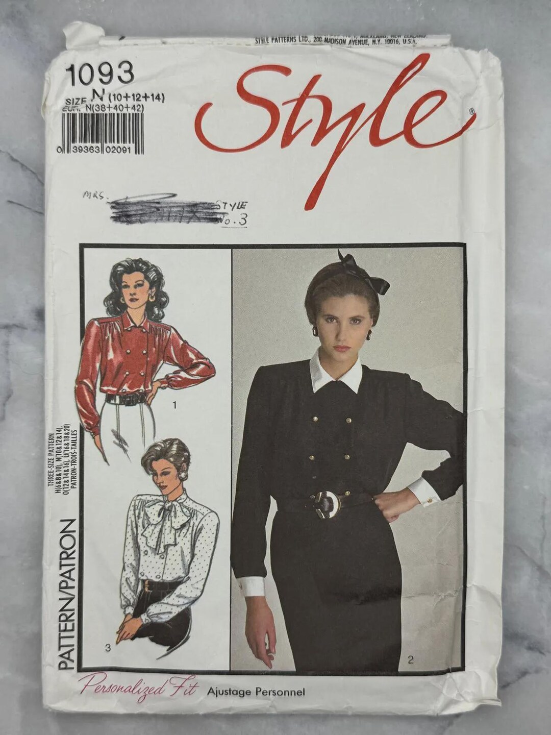 1986 Style 1093 Sewing Pattern - Misses’ Blouses (sizes 10-14 ...