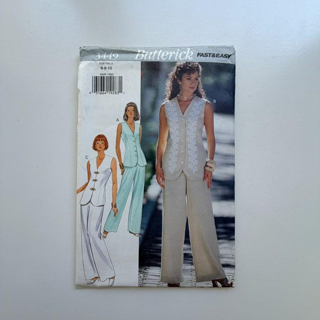 1994 Butterick 3449 Sewing Pattern – Misses’ Top and Pants (sizes 6–8 ...