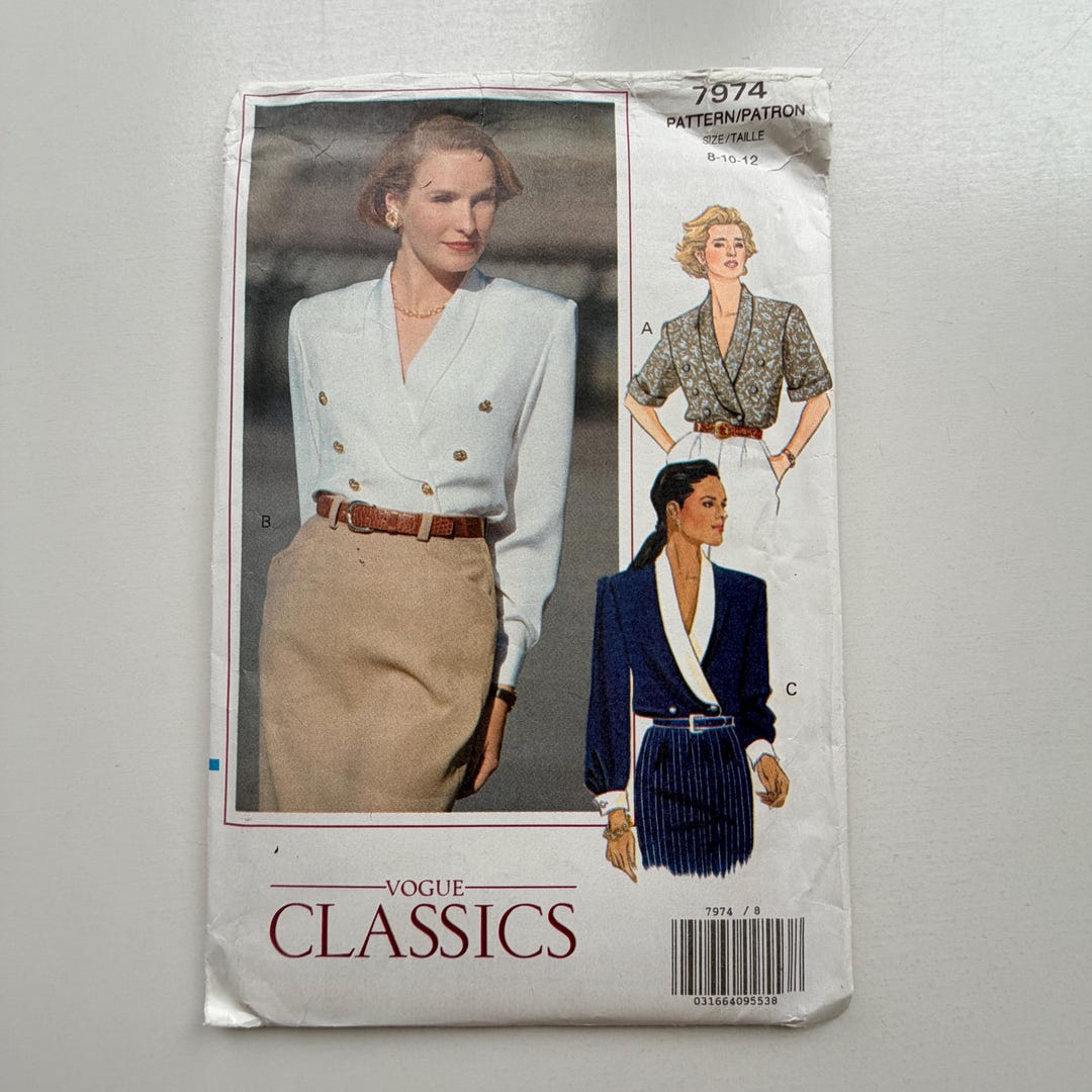 1991 Vogue 7974 Sewing Pattern – Misses Blouse Double Breasted (size 8 ...