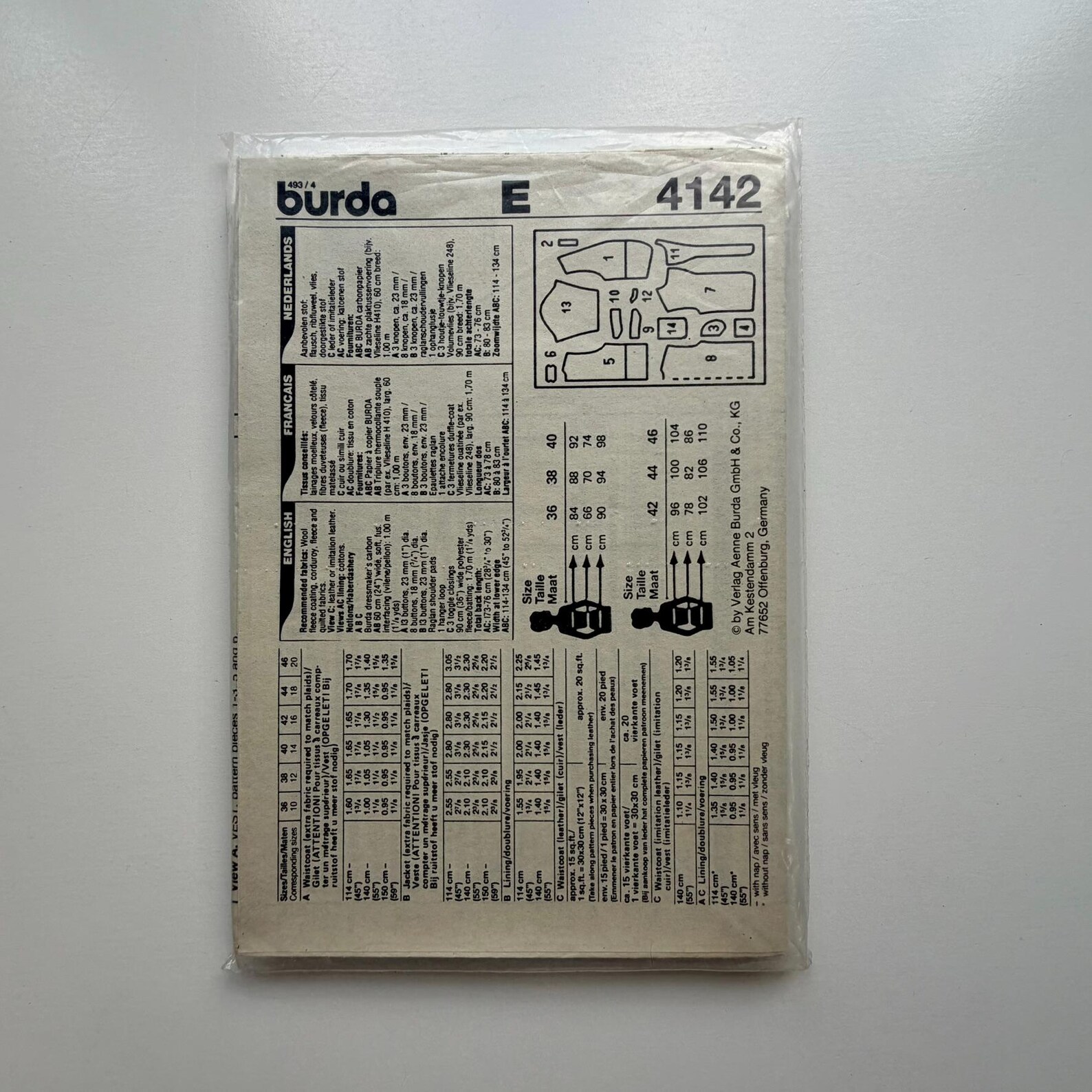 1990s Burda 4142 Sewing Pattern – Jacket and Waistcoat (sizes 10–20 ...