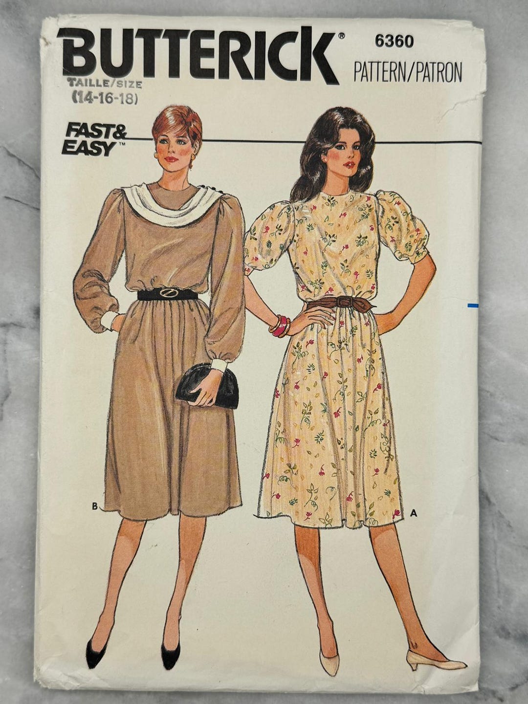 1986 Butterick 6360 Sewing Pattern - Misses’ Dress (sizes 14-16-18 ...