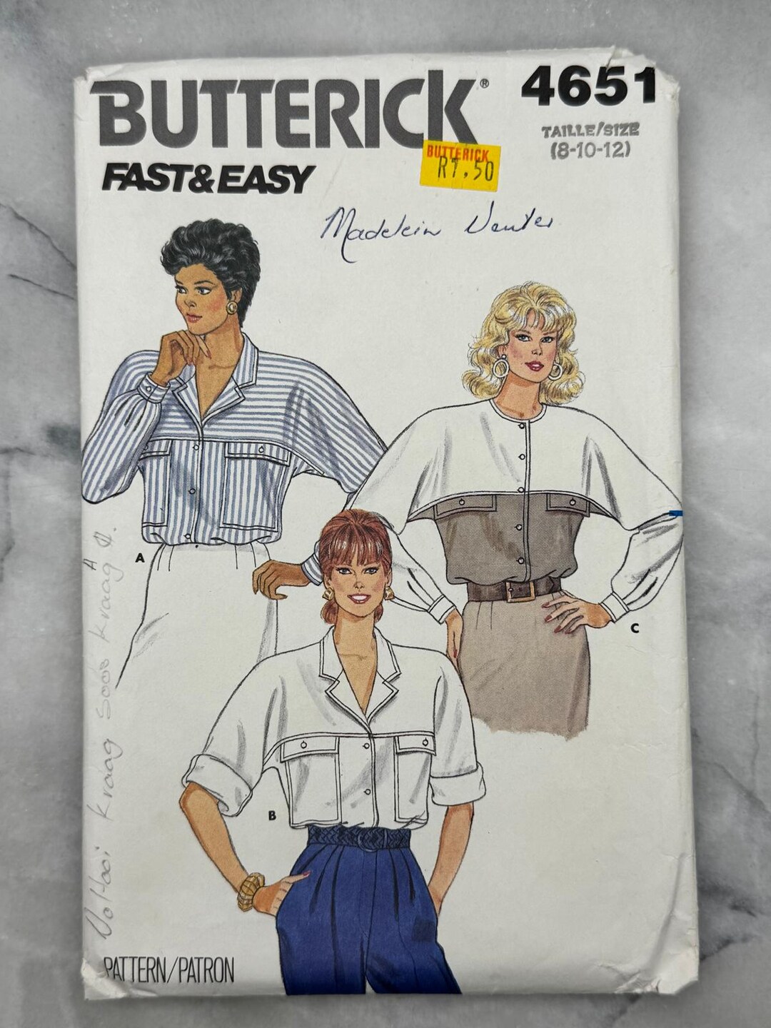 1987 Butterick 4651 Sewing Pattern - Misses’ Loose-fitting Blouses ...