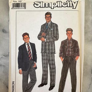 1988 Vintage Einfachheit 8827 – Herrenjacke, Weste & Hose Schnittmuster – Größe 16 – UNCUT und FARBGEFALTET