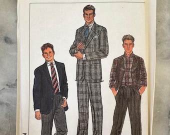 1988 Vintage Simplicity 8827 – Men’s Jacket, Vest & Trousers Pattern – Size 16 – UNCUT and FACTORY FOLDED