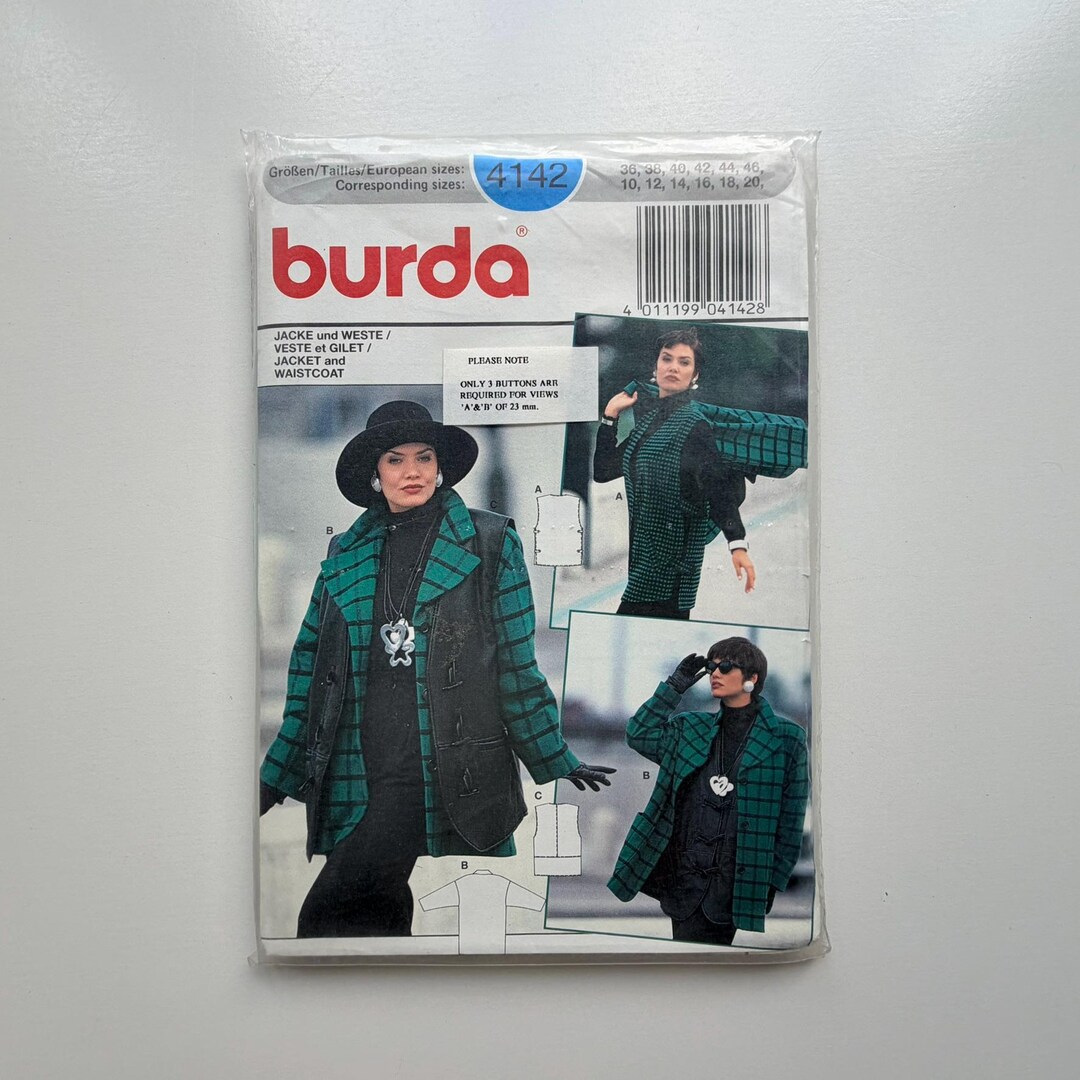 1990s Burda 4142 Sewing Pattern – Jacket and Waistcoat (sizes 10–20 ...