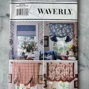 May include: A vintage Butterick pattern envelope showcasing Waverly designs. The cover presents four window curtain styles, including floral and plaid patterns. The envelope has the number 5290 and the text "ONE SIZE".