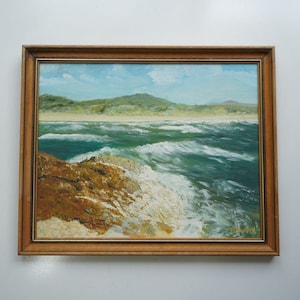 1970年代の額装済み海景画 – サイン入り（判読不能） – 57 x 47 cm (22.4 x 18.5 インチ)