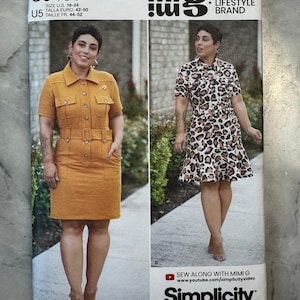2020 Simplicity S9463 - Skjortklänning och utsvängd klänning från Mimi G - Storlekar 16-24 (U5) - Oklippt och fabriksvikt