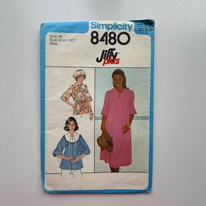 Cartamodello Simplicity 8480 del 1978 – Top e vestito Jiffy Plus (taglia 16, busto 38) – Nuovo, piegato come in fabbrica.
