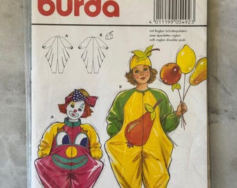 1990s Burda 5492 Sewing Pattern - Children's Clown & Fruit Costume (Sizes 2-10) - UNCUT and FACTORY FOLDED