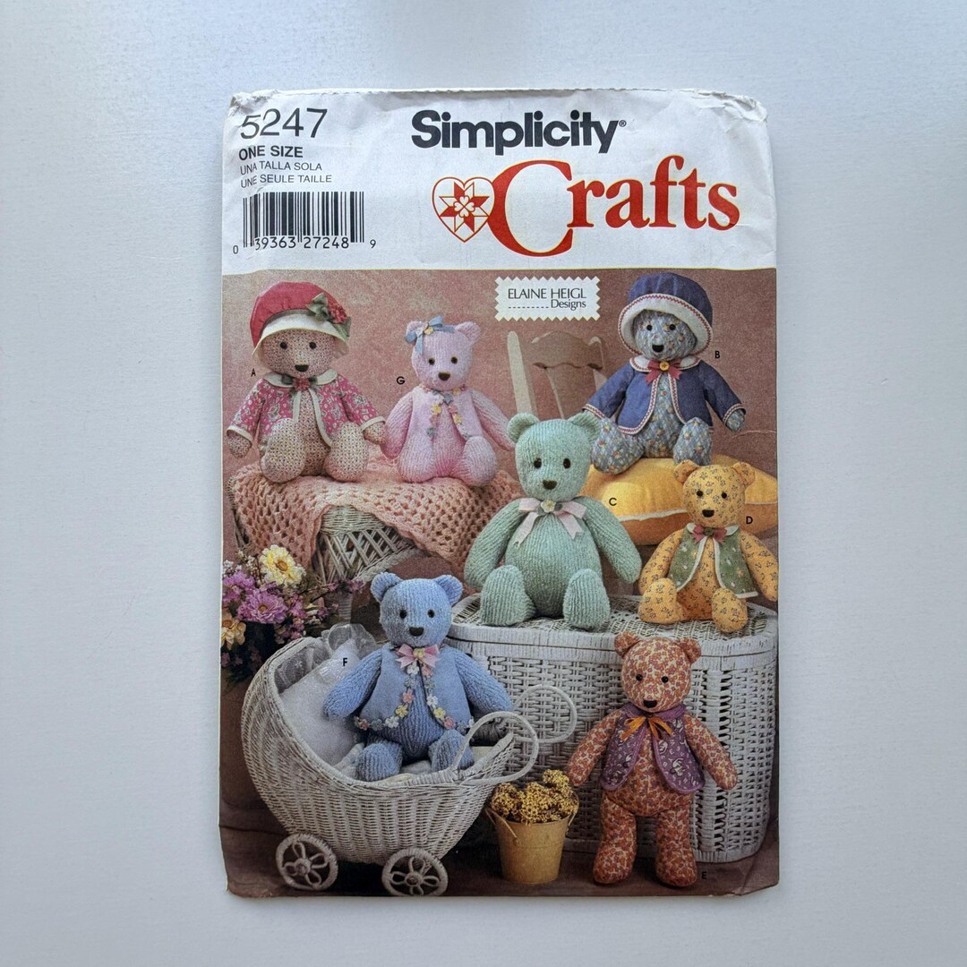 2003 Simplicity 5247 Sewing Pattern – Teddy Bear & Clothes Crafts – One ...