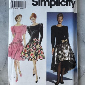 1992 Vintage Simplicity 8179 - Misses’ Dress with Puff Sleeves and Gathered Skirt - Size P (12-14-16) - UNCUT and FACTORY Folded