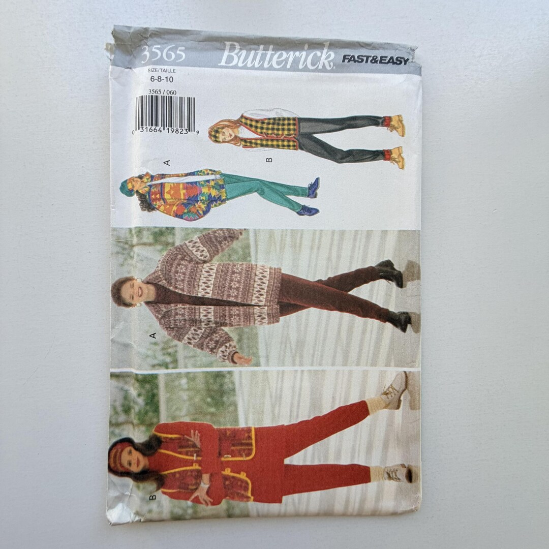 1994 Butterick 3565 Fast & Easy Sewing Pattern – Misses’ Jacket, Vest ...