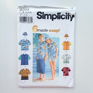 2000 Simplicity 9203 Sewing Pattern – Unisex Shirts and Hat (Sizes S–XL) – Uncut and Factory Folded