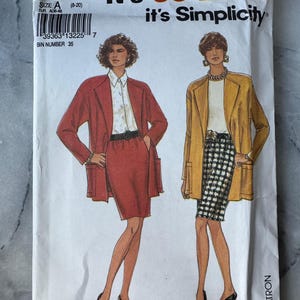 May include: Vintage Simplicity sewing pattern 8083. The pattern shows illustrations of two women in a red suit and a yellow jacket with a black and white checkered skirt. The text "It's SO EASY it's Simplicity" is displayed at the top.