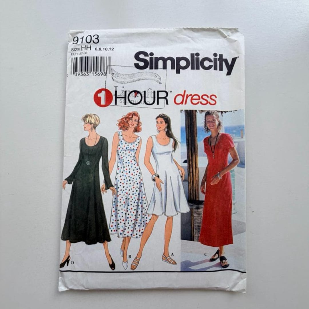 1990s Simplicity 9103 Sewing Pattern Dress 1 Hour Dress (sizes 6–12 ...