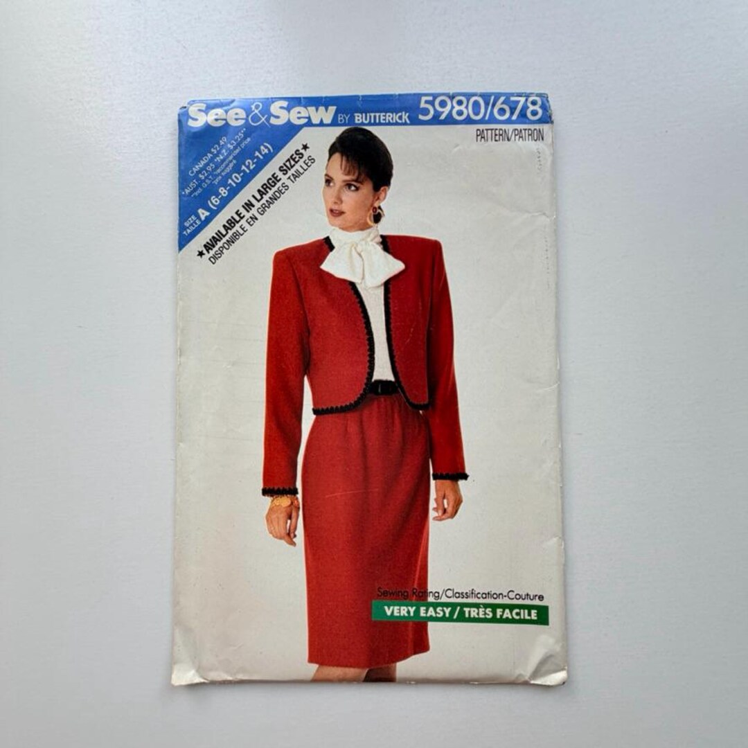1987 Butterick See & Sew 5980 Sewing Pattern – Misses Jacket and Skirt ...
