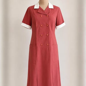 1990s Uniforms Collection Coral Pink Short Sleeve Uniform Dress - White Collar - Size 12 - Made in Australia
