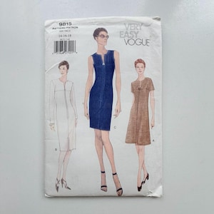1998 Vogue 9815 Sewing Pattern – Misses’ Petite Fitted Dress Variations (Sizes 14-18) – Uncut and Factory Folded