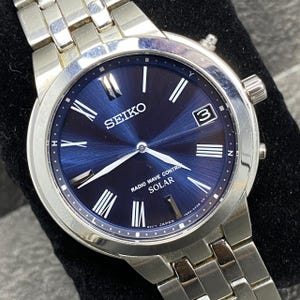 Rare SEIKO Radio Wave Control Solar 7B52-0AH0 Blue Dial Roman Watch Men Vintage 1990s