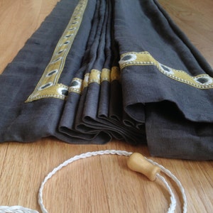 Flat  Roman Shade Window Treatment | Custom Made Inset Trim Linen Fabric | Designer Quality