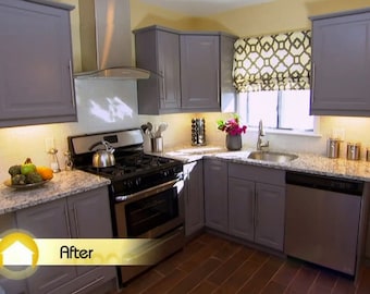 HGTV House Hunters Renovation | Flat Roman Shade Window Treatment in Geometric  Print