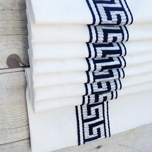 Custom Inset Trim | Greek Key Flat Roman Shade Window Treatment | Designer Quality