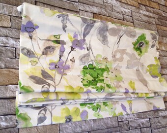 Flat Roman Shade Window Treatment| Custom Made in Floral Fabric | Designer Quality