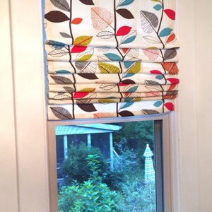 Flat Roman Shade Window Treatment | Modern Floral Fabric | Custom Made Designer Quality
