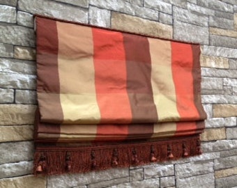 Flat Roman Shade Window Treatment | Custom Made in Silk Fabric & Tassel Trim | Designer Quality