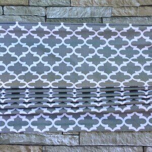 Flat Roman Shade Window Treatment | Custom Made in Geometric Trellis Print | Designer Quality