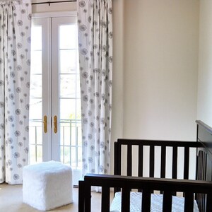 Drapery Panels and Flat Roman Shade Window Treatment  for Nursery | Designer Quality