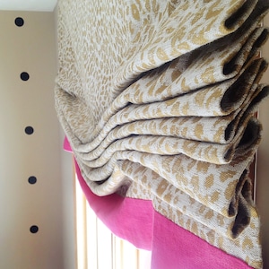Wide Relaxed Roman Shade Window Treatment | Bottom Band | Cheetah Linen Fabric | Designer Quality