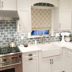 Custom Flat Roman Shade | Richloom Bravo Fabric |  Kitchen Window Treatment