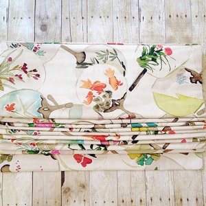 Custom Flat Roman Shade | Chinoiserie Fan Fabric | Designer Quality Window Treatment