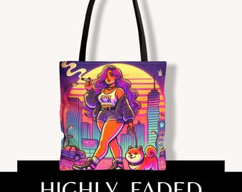 Stor tygväska för High Society | Toteväska för Stoner Girl | Estetisk shoppingväska för 420 | Present till cannabisälskare | Söt bärväska för marijuanaflicka