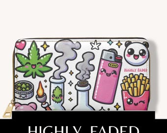 Söt Weed-plånbok | Mycket blekt tecknad plånbok med dragkedja
