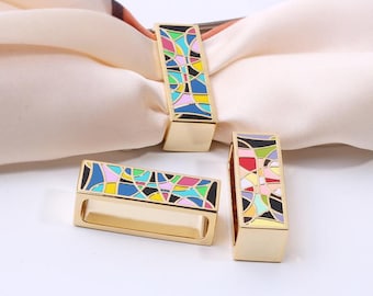Luxury Enamel Scarf Bar, Gold-Plated Geometric Enamel Scarf Buckle, Enamel Scarves Jewelry